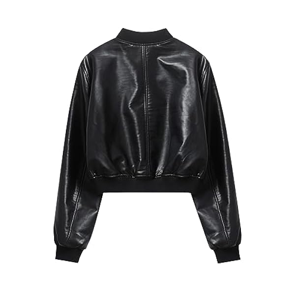 Adhdyuud Vrouwen Zwarte Vintage Imitatie Lederen Bomber Jas Casual Zakken Ritsen Jas Top